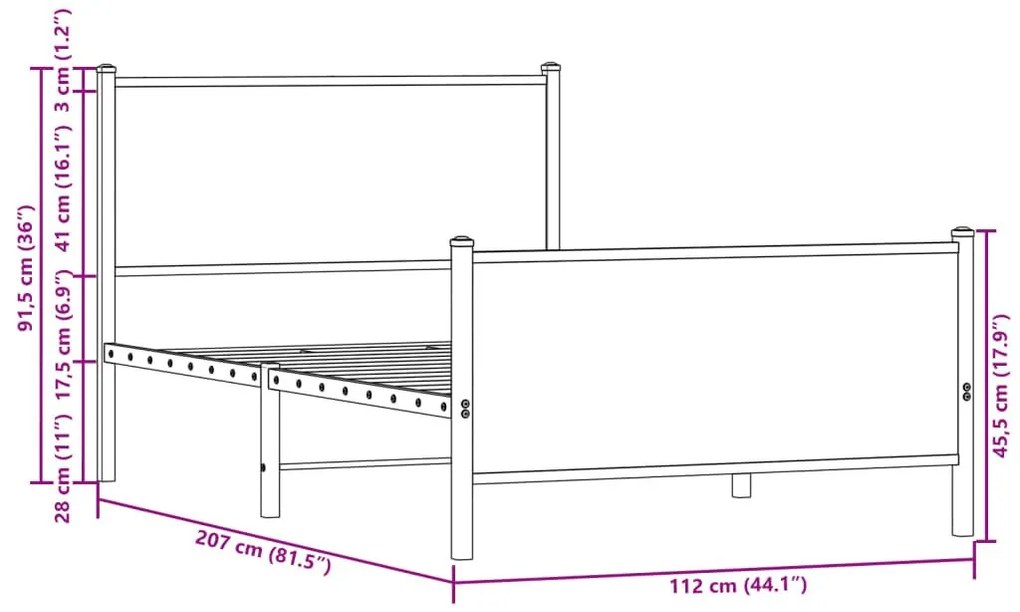 Μεταλλικό σκελετό κρεβατιού χωρίς στρώμα καφέ δρυς 107x203 cm - Καφέ