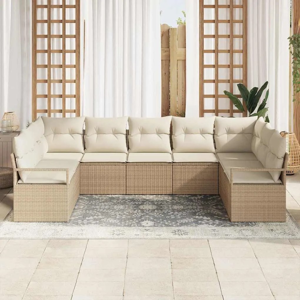 vidaXL Σετ Καναπέ Κήπου 9 pcs Μπεζ Πολυ ράταν