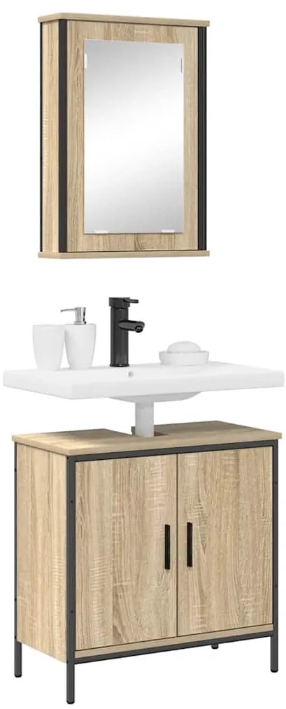 vidaXL Σετ Επίπλων Μπάνιου με ράφι με πόρτα 2 pcs Καφέ 60 x 30 x 60 cm