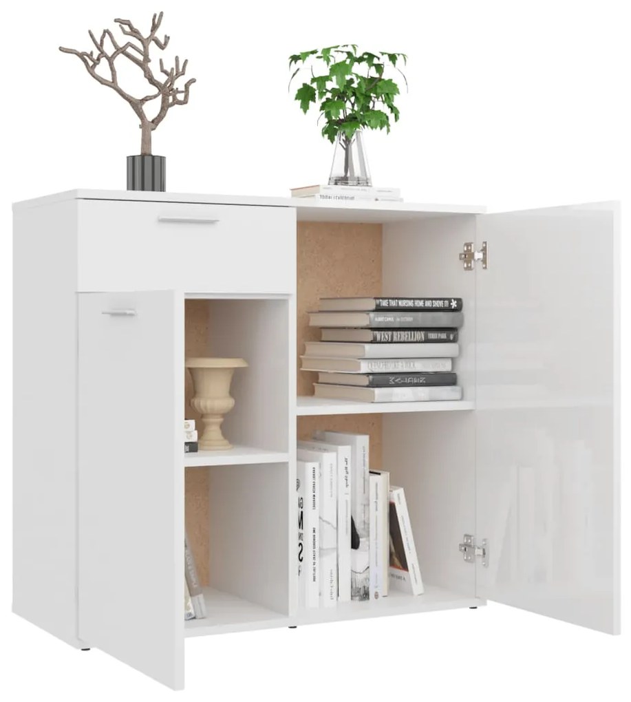 vidaXL Ντουλάπι με Συρτάρι Γυαλιστερό Λευκό 80x36x75 εκ. Επεξ. Ξύλο