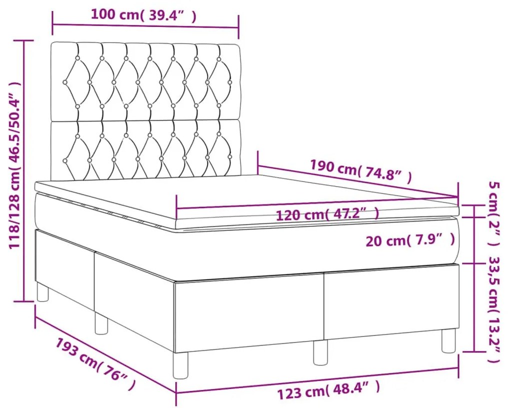 Κρεβάτι Boxspring με Στρώμα Μπλε 120x190 εκ. Υφασμάτινο - Μπλε