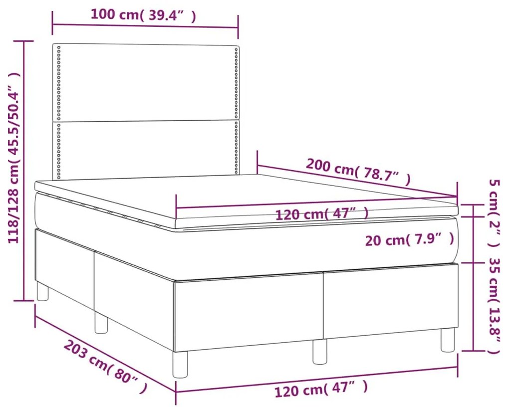 Κρεβάτι Boxspring Στρώμα&amp;LED Καπουτσίνο 120x200 εκ. Συνθ. Δέρμα - Καφέ