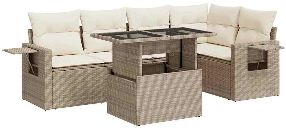 vidaXL Σετ Καναπέ Κήπου 6 τεμ. Μπεζ Συνθετικό Ρατάν με Μαξιλάρια