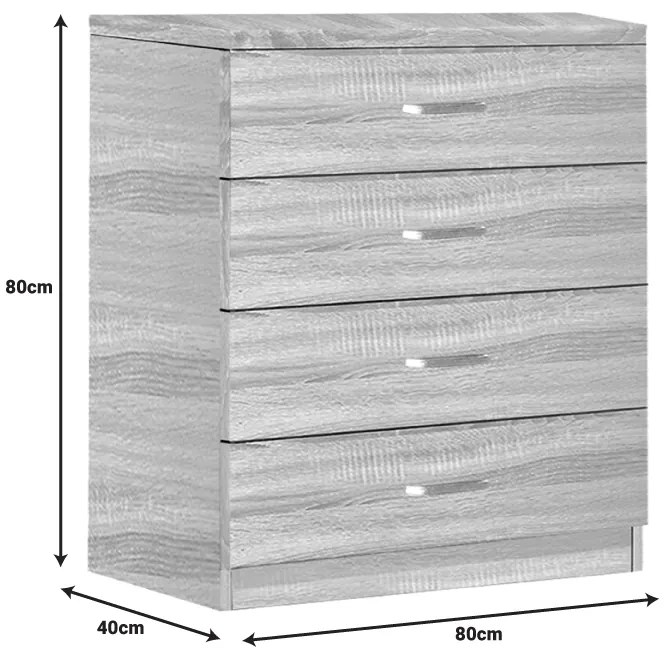 Συρταριέρα Killian pakoworld με 4 συρτάρια sonoma 80x40x80εκ (1 τεμάχια)