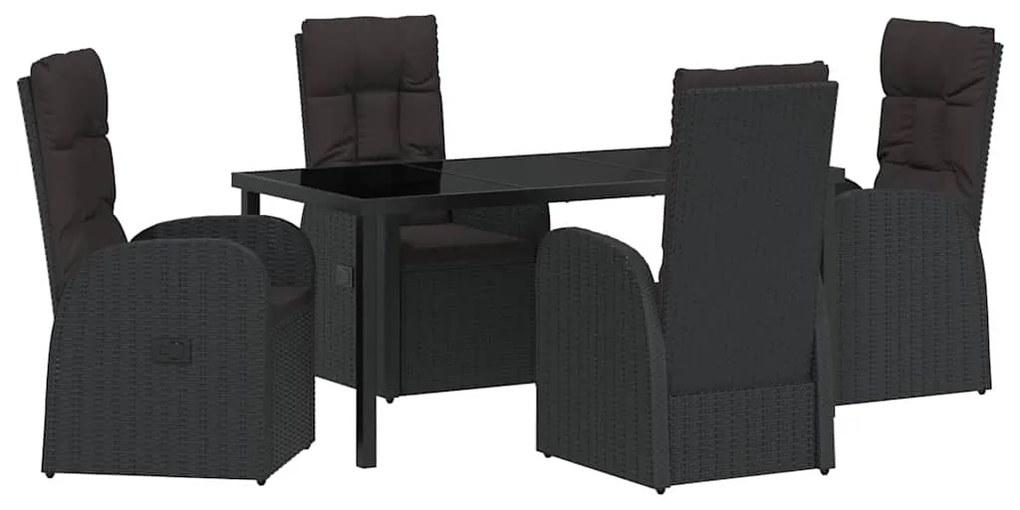 vidaXL Σέτ φαγητού για κήπο με μαξιλάρι 5 pcs Μαύρο Πολυ ράταν