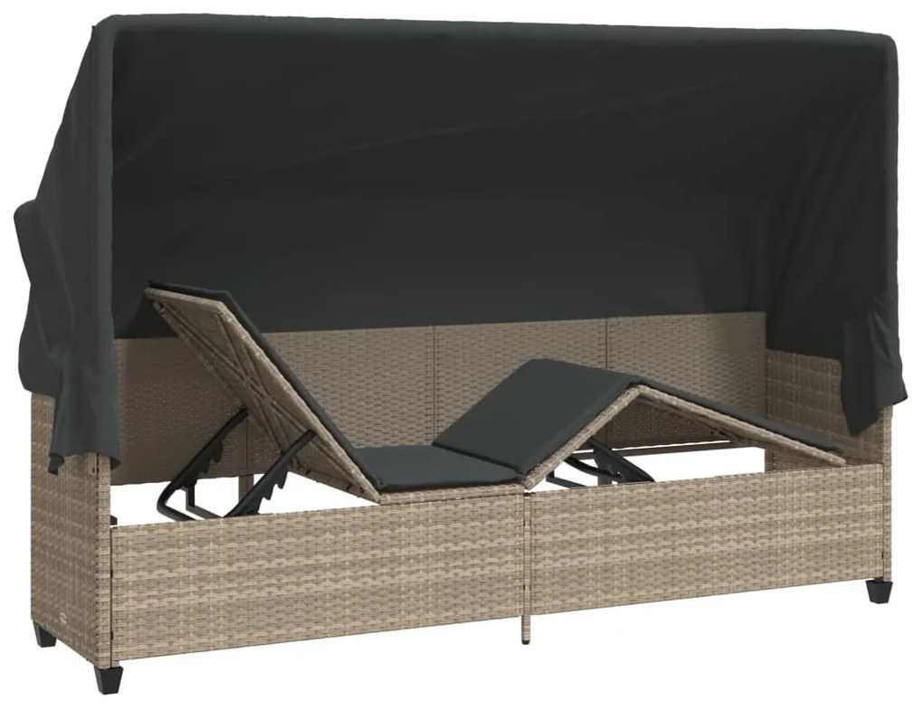 vidaXL Ξαπλώστρα Αν. Γκρι Συνθετικό Ρατάν με Σκίαστρο και Μαξιλάρια