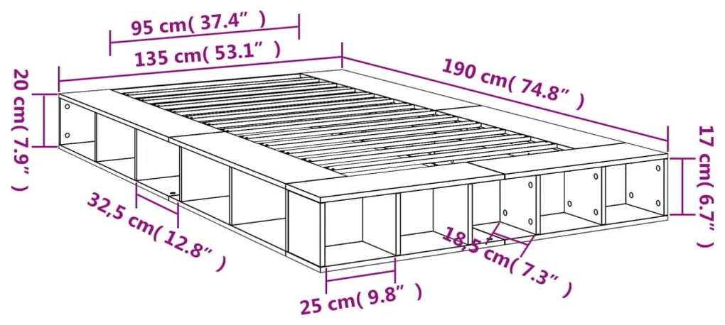 Πλαίσιο Κρεβατιού Γκρι Sonoma 135x190 εκ. Επεξεργασμένο Ξύλο - Γκρι