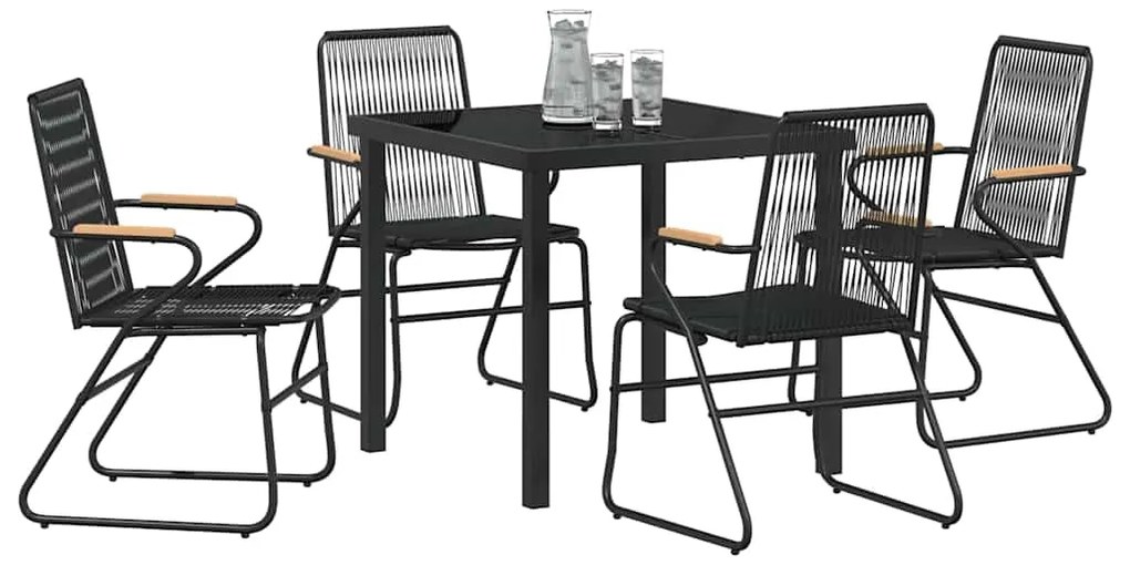 vidaXL Σέτ φαγητού για κήπο 5 pcs Μαύρο PVC ρατάν