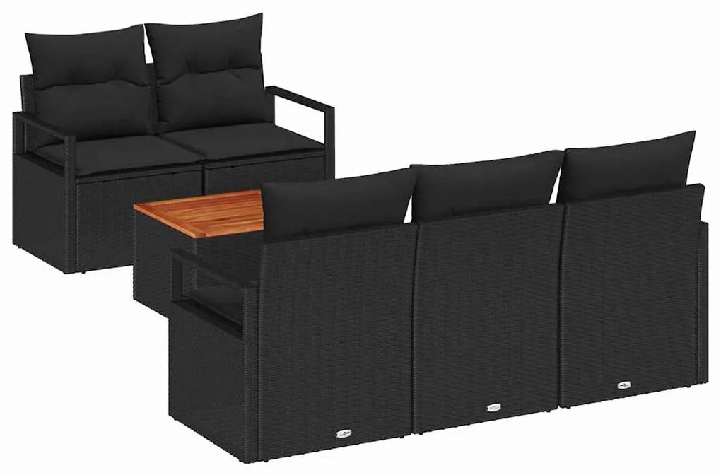vidaXL Σετ Καναπέ Κήπου με μαξιλάρι 6 pcs Μαύρο Πολυ ράταν