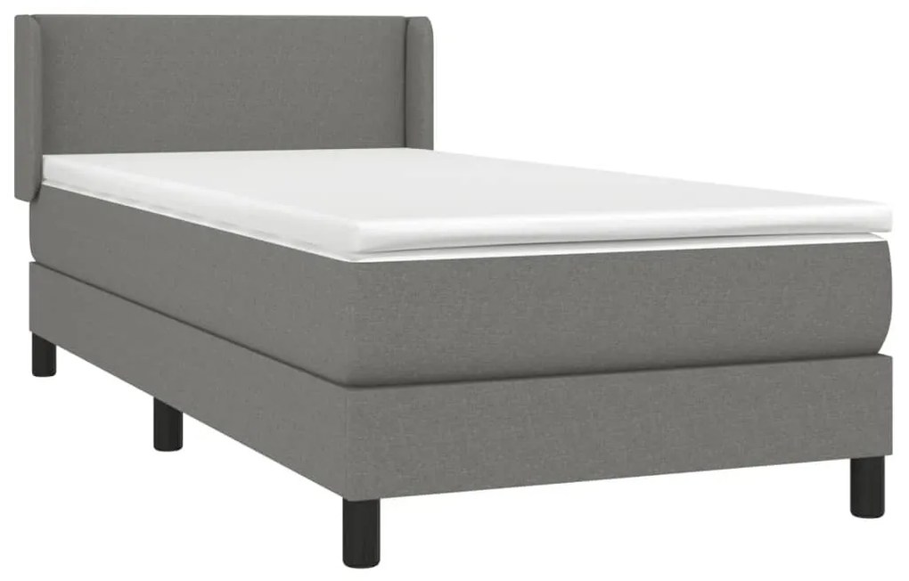 Κρεβάτι Boxspring με Στρώμα Σκούρο Γκρι 90x200 εκ. Υφασμάτινο - Γκρι