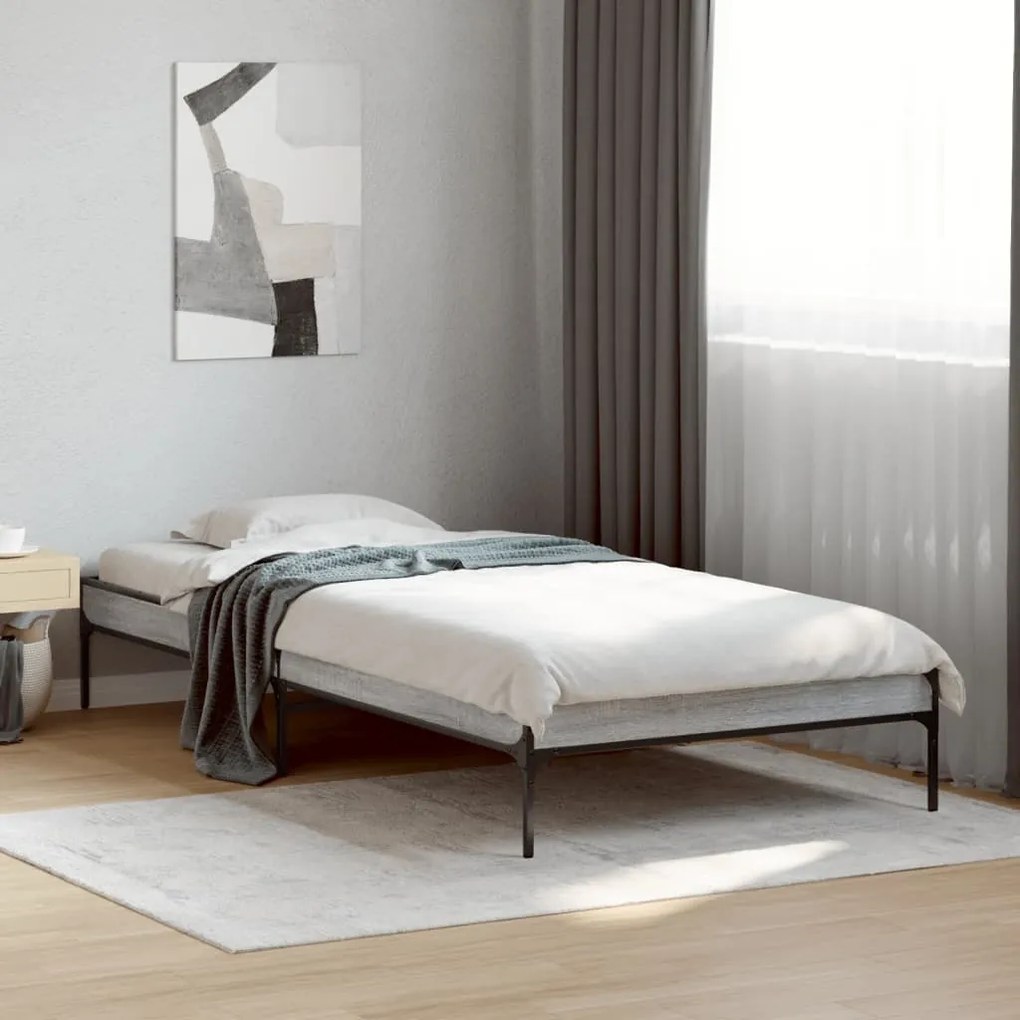 vidaXL Πλαίσιο Κρεβατιού Γκρι Sonoma 75x190 εκ. Επεξ. Ξύλο &amp; Μέταλλο