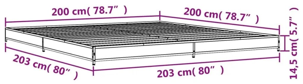 Πλαίσιο Κρεβατιού Καφέ Δρυς 200x200 εκ. Επεξ. Ξύλο &amp; Μέταλλο - Καφέ