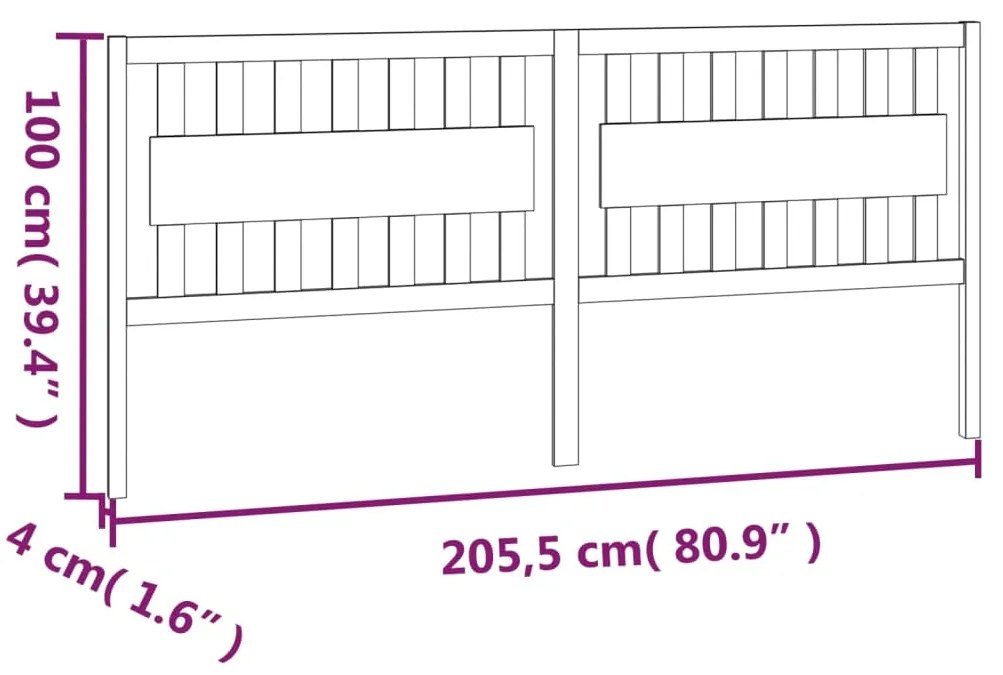 vidaXL Κεφαλάρι Κρεβατιού Μαύρο 205,5x4x100 εκ. Μασίφ Ξύλο Πεύκου