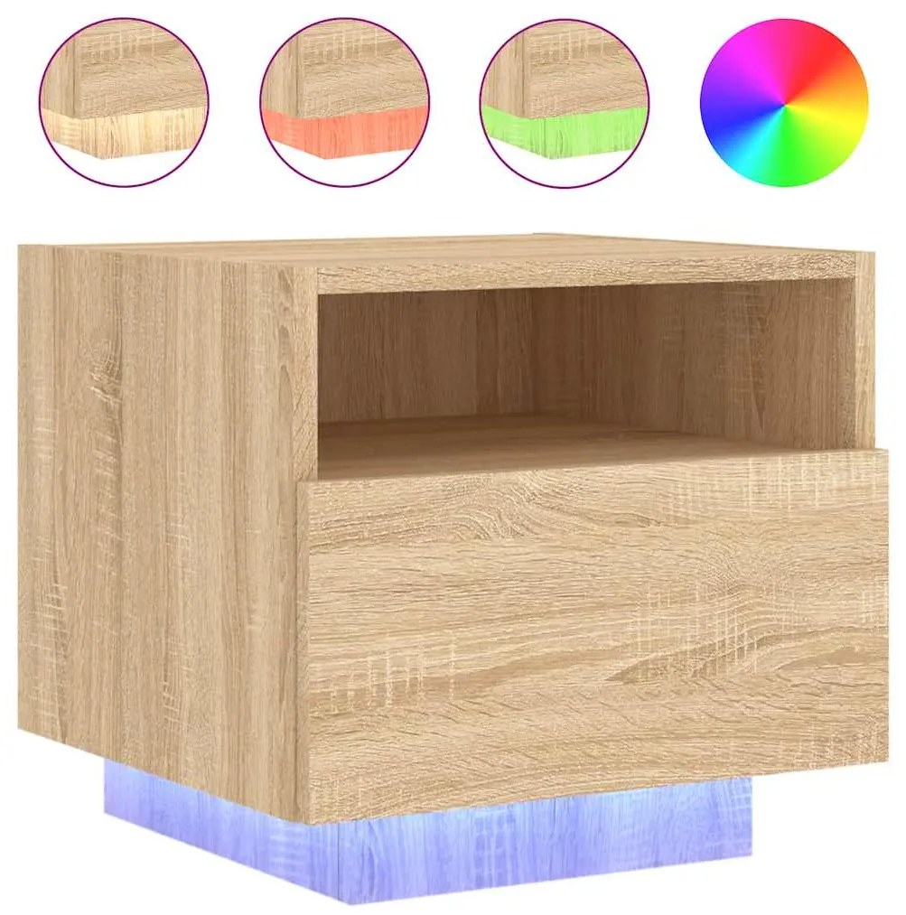 vidaXL Κομοδίνο με Φώτα LED Sonoma Δρυς 40 x 39 x 37 εκ.
