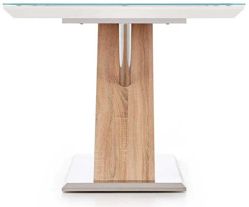 Τραπέζι Houston 217, Sonoma οξιά, Άσπρο, 76x90x160cm, 90 kg, Επεξεργασμένο γυαλί, Ινοσανίδες μέσης πυκνότητας, Μέταλλο | Epipla1.gr