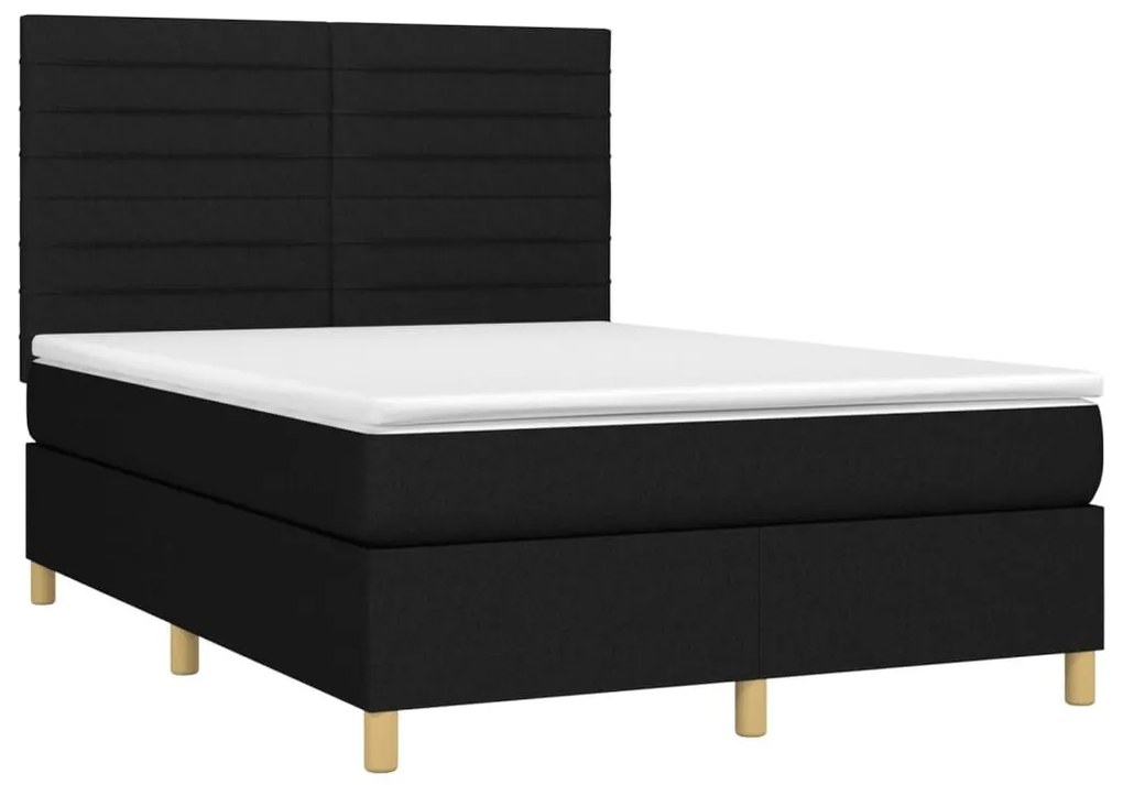 Κρεβάτι Boxspring με Στρώμα &amp; LED Μαύρο 140x190 εκ. Υφασμάτινο - Μαύρο