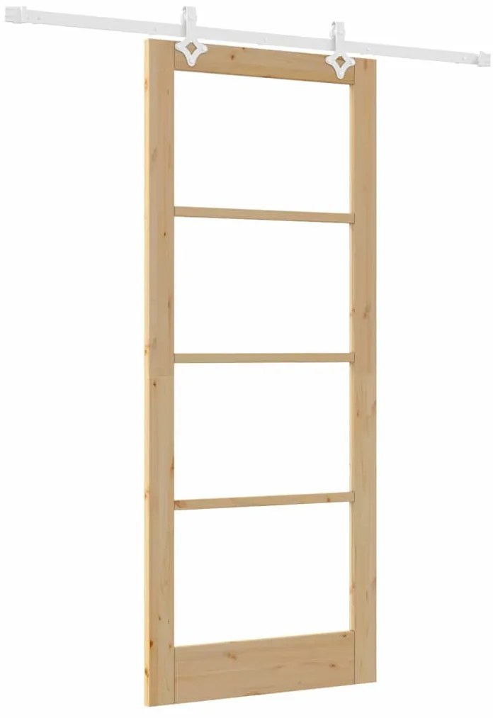vidaXL Συρόμενη Πόρτα Καφέ 86 x 211 cm Ξύλο και μέταλλο