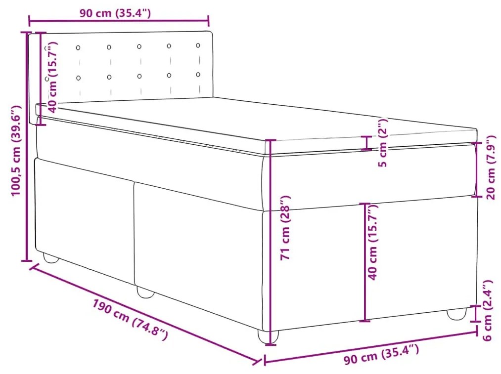 Κρεβάτι Boxspring με Στρώμα Μπλε 90x190 εκ.Υφασμάτινο - Μπλε