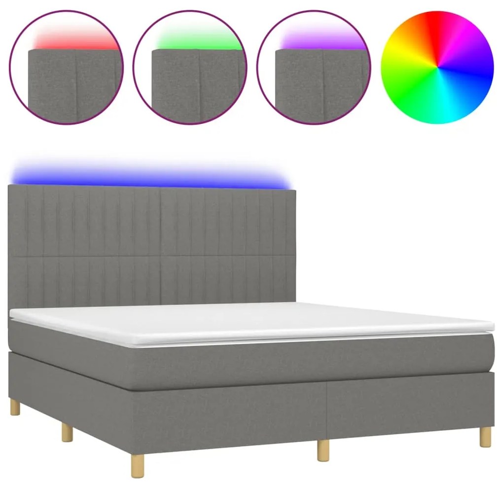 ΚΡΕΒΑΤΙ BOXSPRING ΜΕ ΣΤΡΩΜΑ &amp; LED ΣΚ.ΓΚΡΙ 160X200 ΕΚ ΥΦΑΣΜΑΤΙΝΟ 3135606