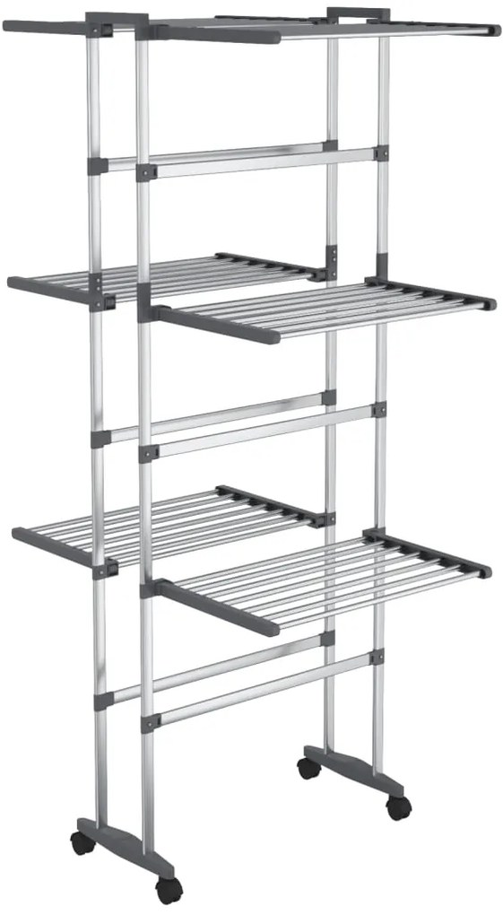 vidaXL Απλώστρα Ρούχων 3 Επιπέδων με Ρόδες Ασημί 60x70x129 εκ.