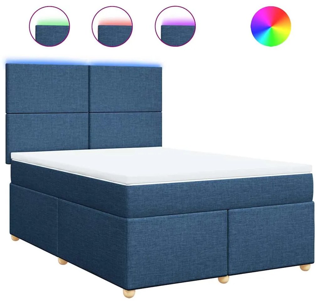 vidaXL Κρεβάτι Boxspring με Στρώμα Μπλε 140x190 εκ. Υφασμάτινο