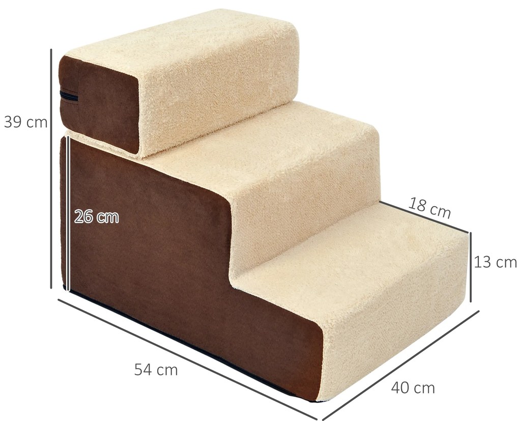 PawHut Σκαλοπάτια για Κατοικίδια Σκαλοπάτια Σκύλου Σκαλοπάτια Γάτας 3 Σκαλοπάτια για Γάτες και Σκύλους Βελούδο Μπεζ 54 x 40 x 39cm