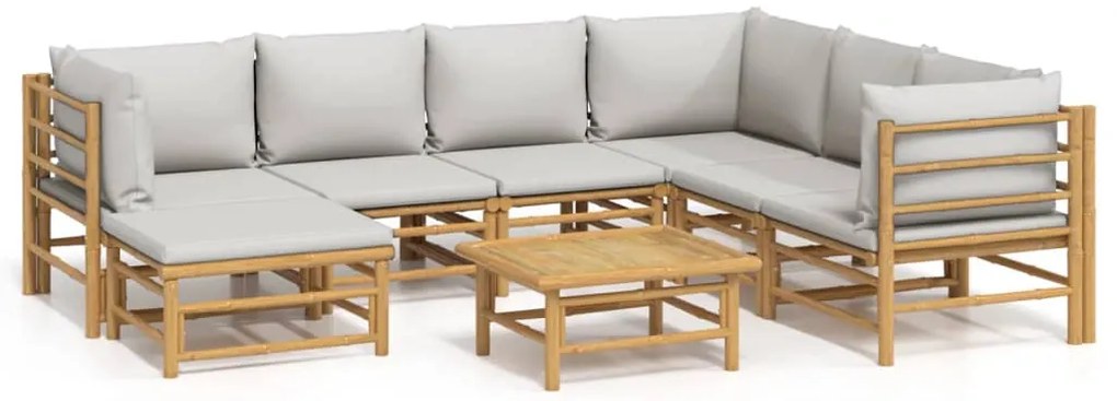 vidaXL Σαλόνι Κήπου Σετ 8 Τεμαχίων από Μπαμπού με Αν. Γκρι Μαξιλάρια