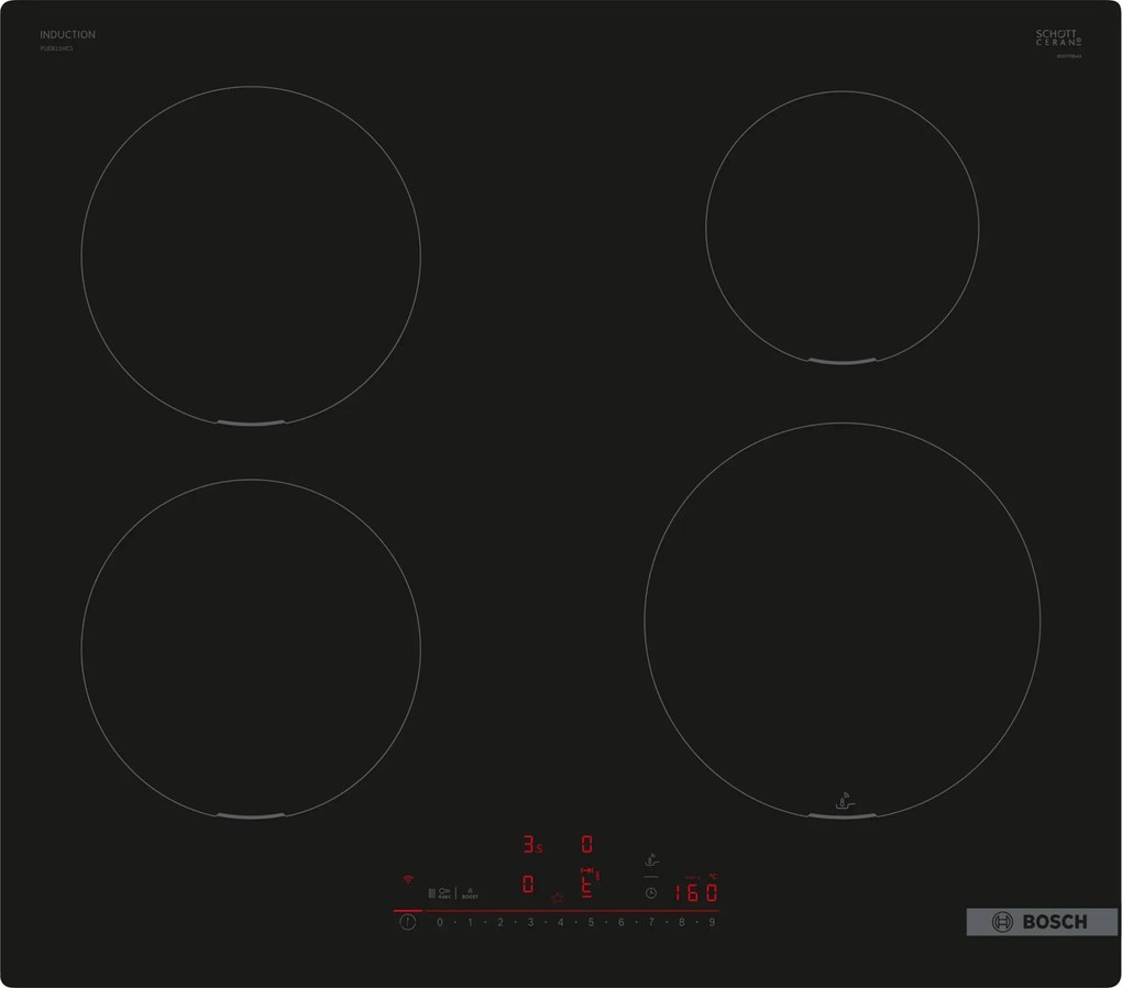 Bosch PUE611HC1E Smart Εστία Αυτόνομη Επαγωγική 4 Θέσεων 59.2x52.2εκ., Μαύρη