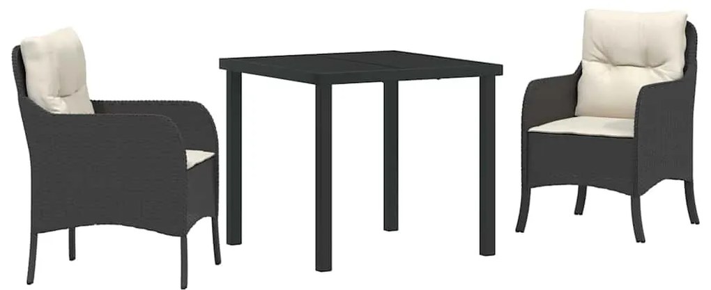 vidaXL Σέτ φαγητού για κήπο με μαξιλάρι 3 pcs Μαύρο Πολυ ράταν