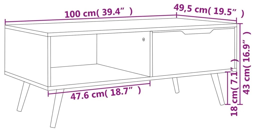 vidaXL Τραπεζάκι Σαλονιού Μαύρο 100 x 49,5 x 43 εκ. από Επεξ. Ξύλο