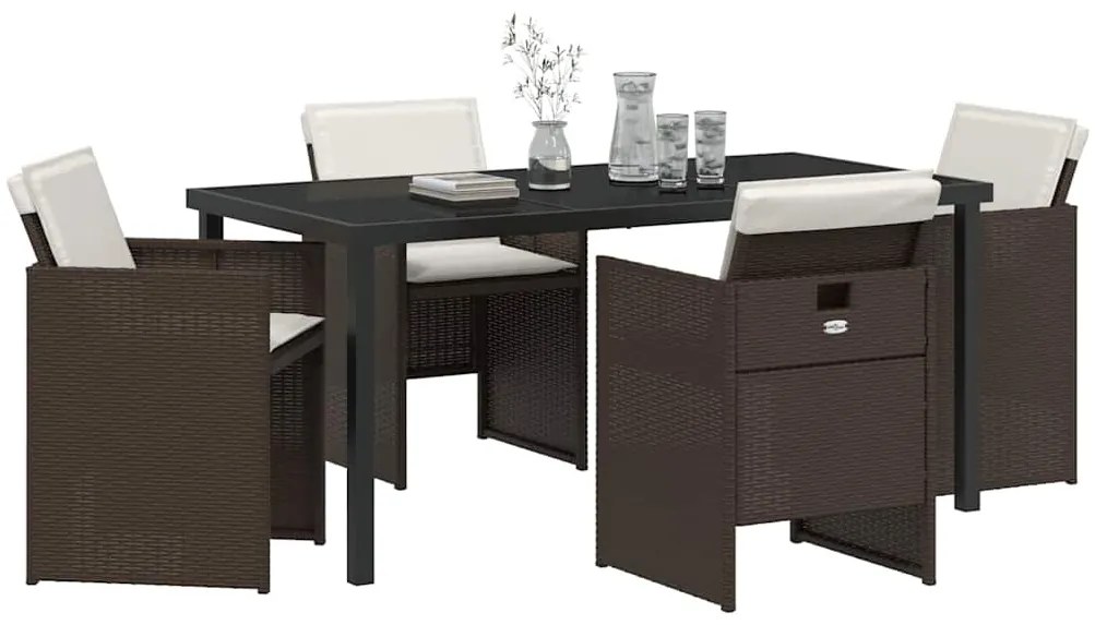 vidaXL Σέτ φαγητού για κήπο 5 pcs Καφέ συνθετικό ρατάν