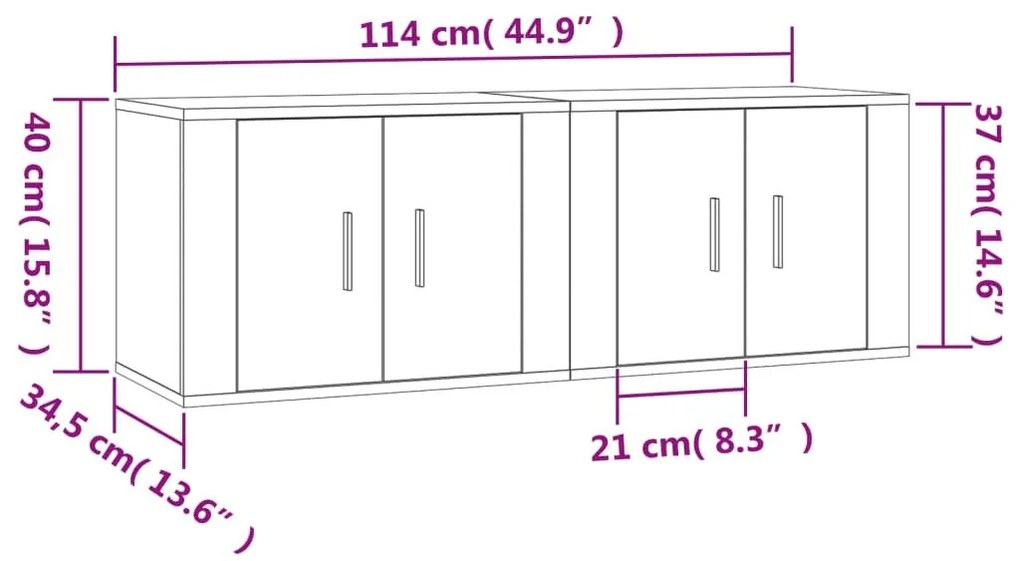 Έπιπλα Τηλεόρασης Επιτοίχια 2 τεμ. Γκρι Sonoma 57x34,5x40 εκ. - Γκρι