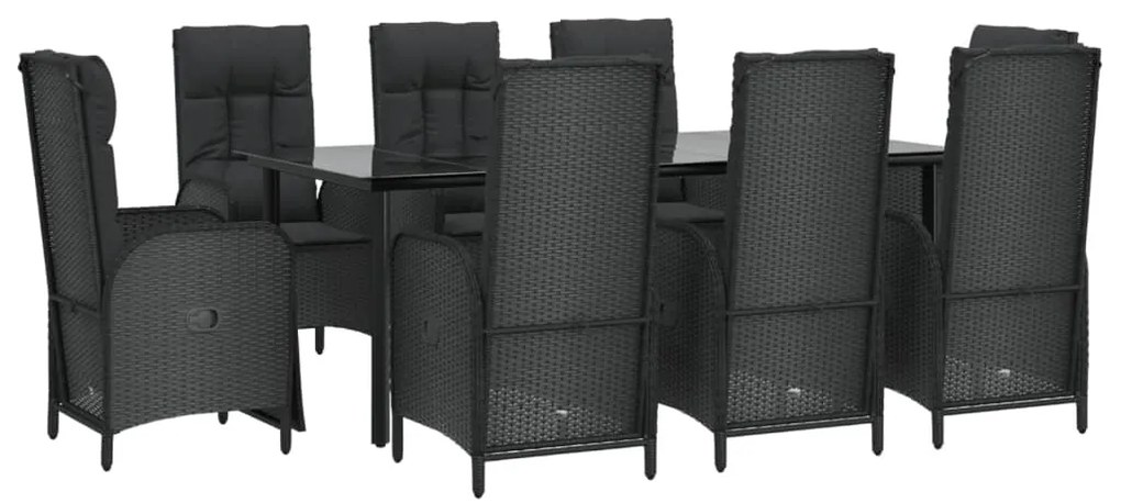 vidaXL Σετ Τραπεζαρίας Κήπου 9 τεμ Μαύρο από Συνθ. Ρατάν με Μαξιλάρια