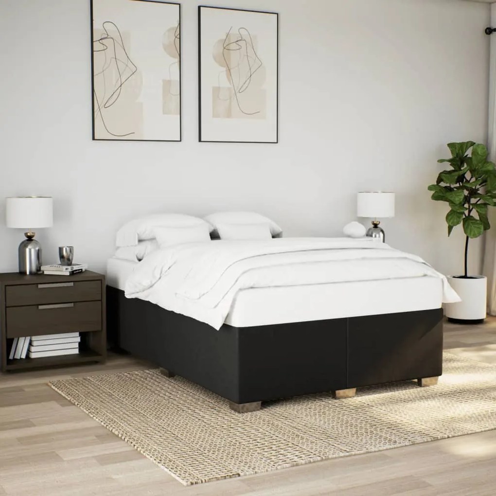 vidaXL Κρεβάτι Boxspring με Στρώμα Μαύρο 140x190 εκ. Υφασμάτινο