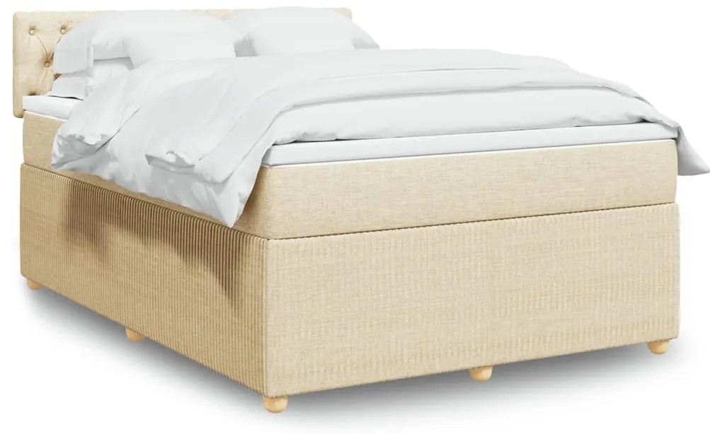 vidaXL Κρεβάτι Boxspring με Στρώμα Κρεμ 140x200 εκ. Υφασμάτινο
