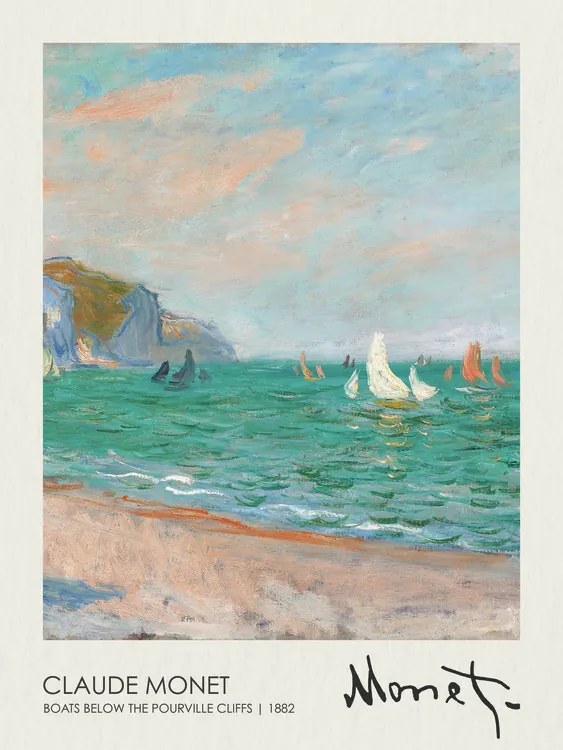 Αναπαραγωγή Boats Below the Pourville Cliffs (1882), Claude Monet