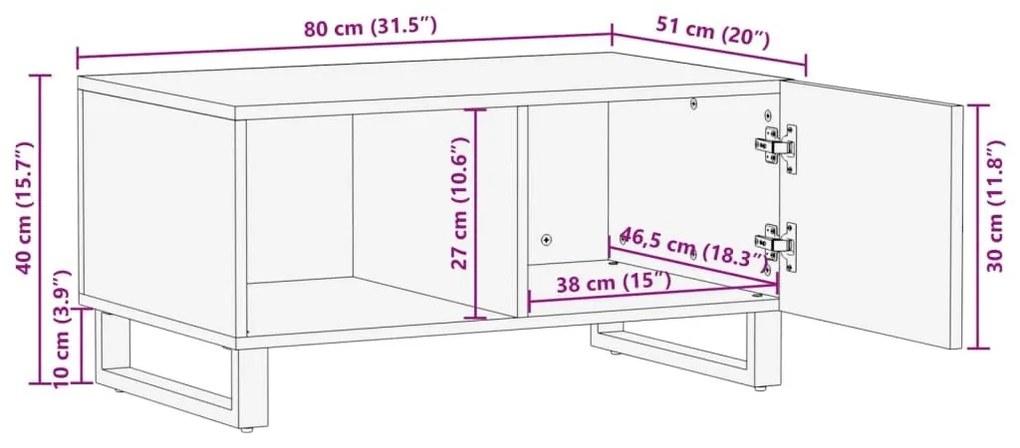 Τραπεζάκι Σαλονιού Λευκό 80x51x40 εκ. από Μασίφ Ξύλο Μάνγκο - Λευκό