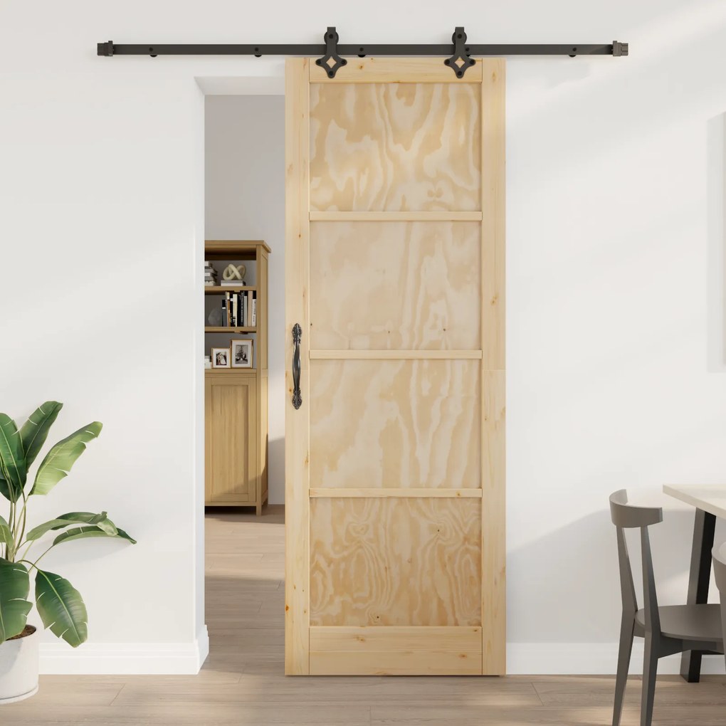 vidaXL Συρόμενη Πόρτα με Σετ Χαλικών 83x232 εκ. Μασίφ Ξύλο Πεύκου