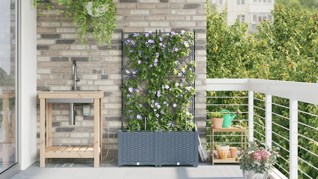 vidaXL Γλάστρες Κήπου 1 τεμ Ανοιχτό γκρι 80 x 40 x 142 cm Πλαστικό