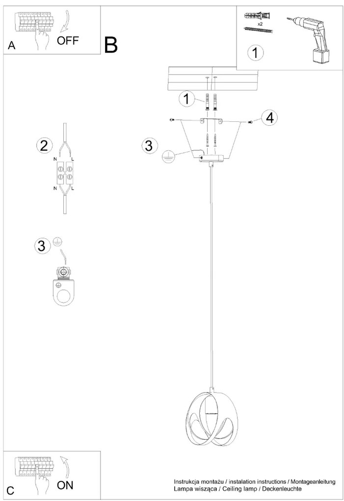 Sollux Κρεμαστό φωτιστικό Tulos 1,ατσάλι,1xE27/60w