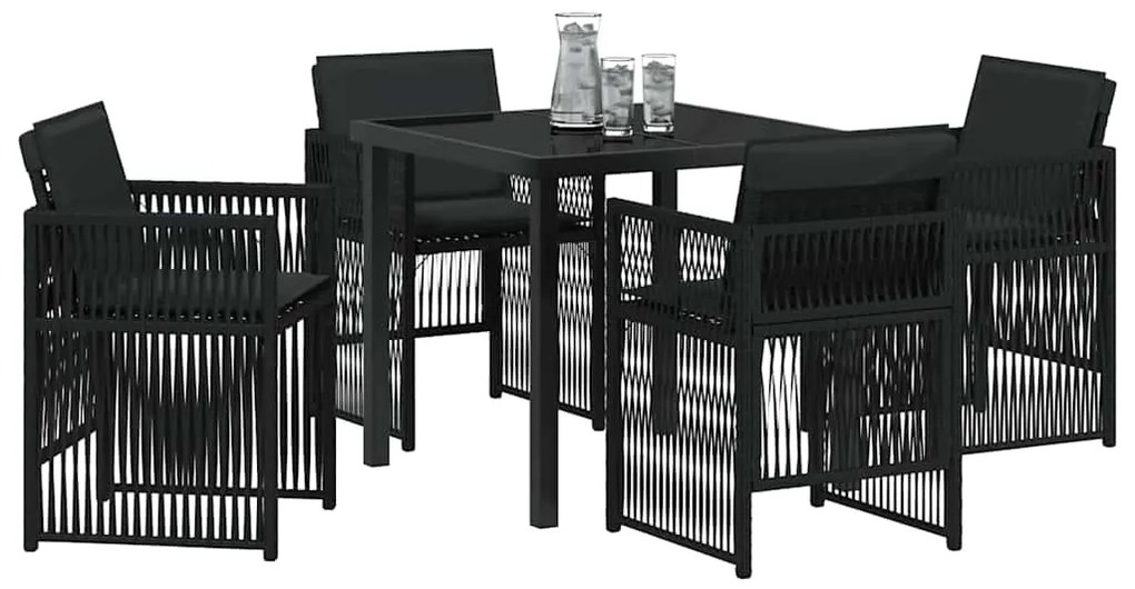 vidaXL Set κήπου 5 τεμαχίων  με μαύρα μαξιλάρια και πολυρατάν.