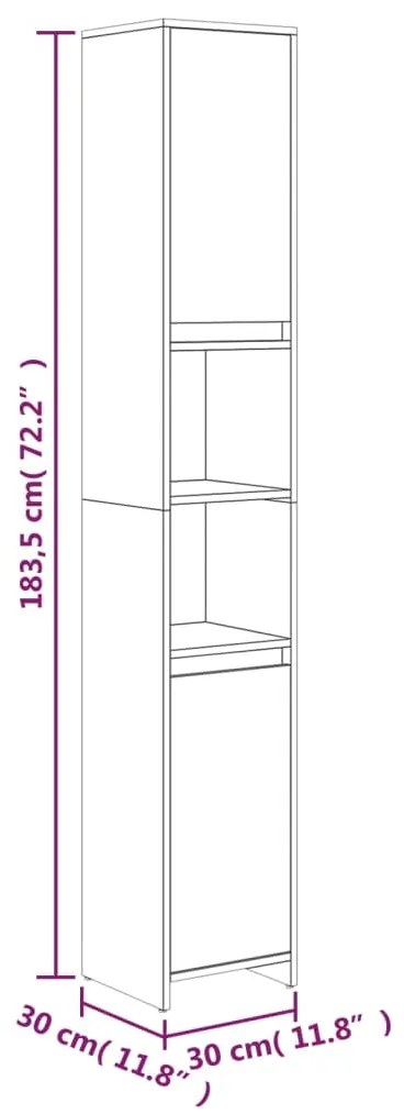 Ντουλάπι Μπάνιου Γκρι Sonoma 30x30x183,5 εκ. Επεξεργασμένο Ξύλο - Γκρι