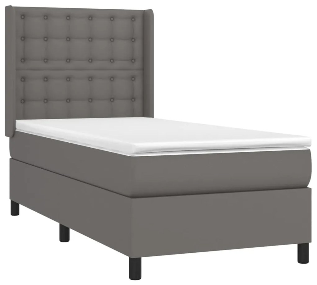 Κρεβάτι Boxspring με Στρώμα Γκρι 80 x 200 εκ. Συνθετικό Δέρμα - Γκρι