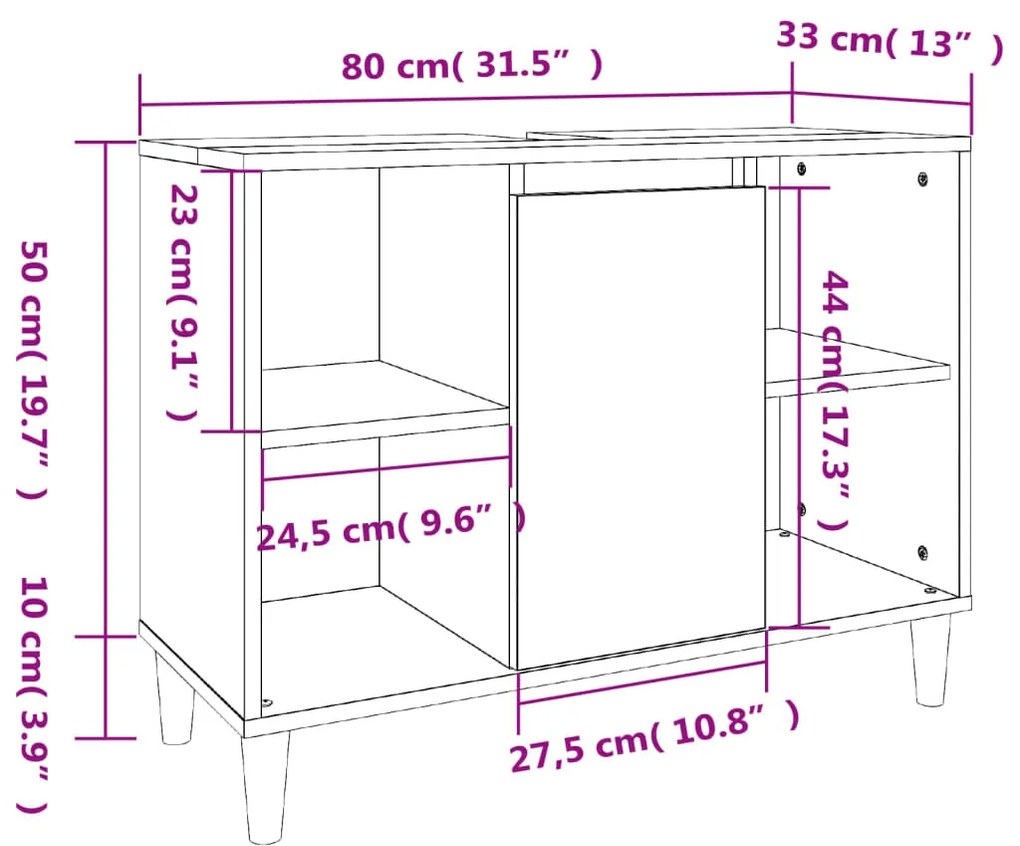 Ντουλάπι Νιπτήρα Γκρι Sonoma 80 x 33 x 60εκ. Επεξεργασμένο Ξύλο - Γκρι