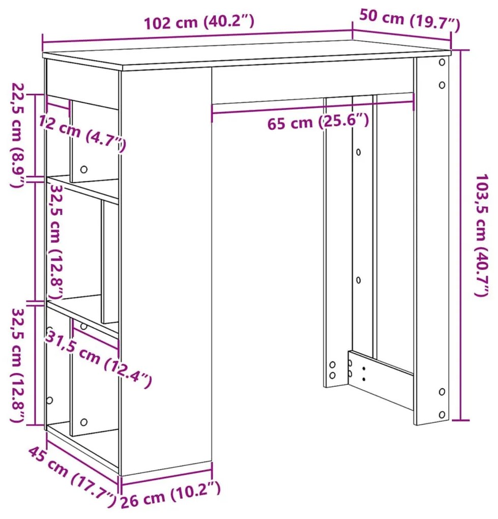 Τραπέζι Μπαρ με Ράφια Καπνιστή Δρυς 102x50x103,5εκ Επεξ. Ξύλο - Καφέ