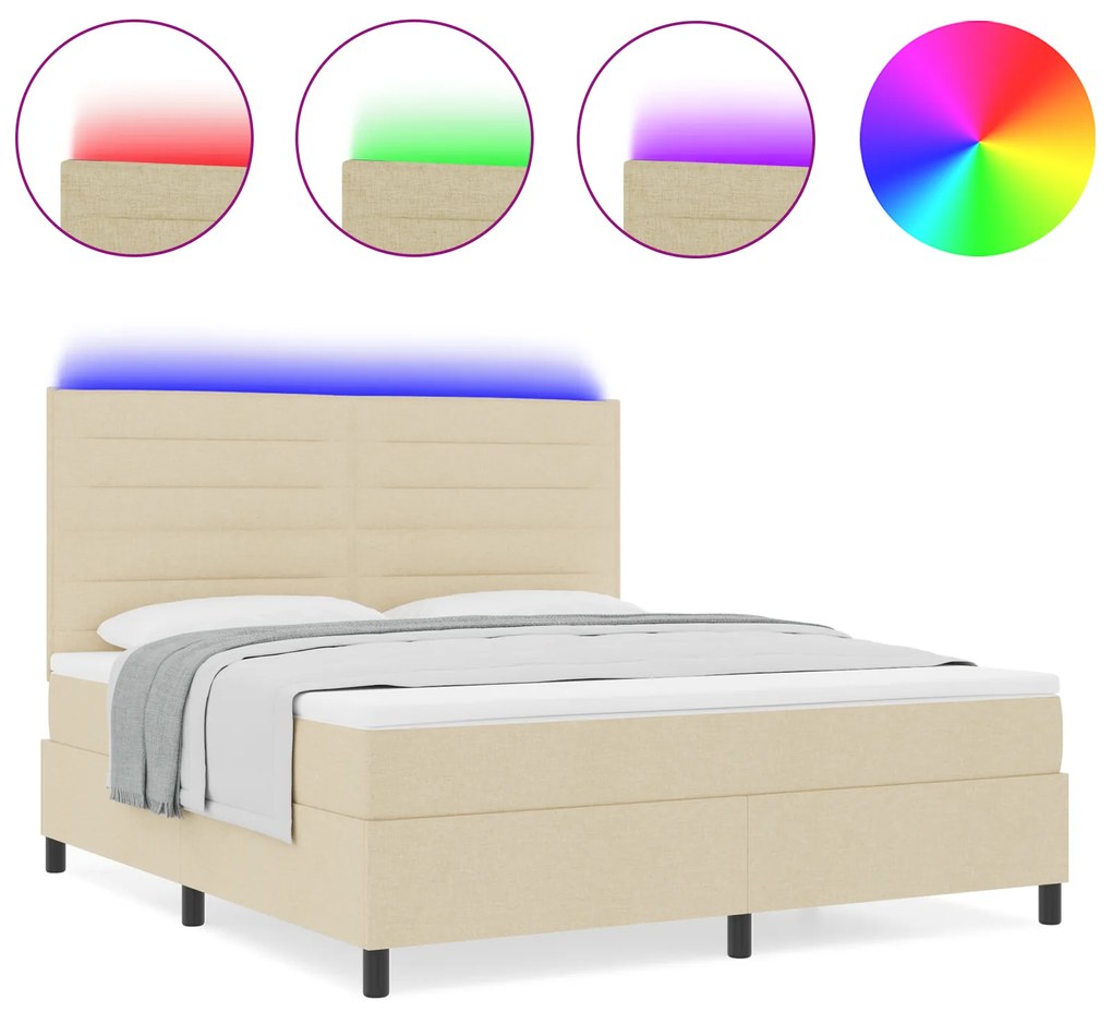 vidaXL Κρεβάτι με Βάση και Στρώμα & LED Μπεζ 140x190 εκ. Ύφασμα