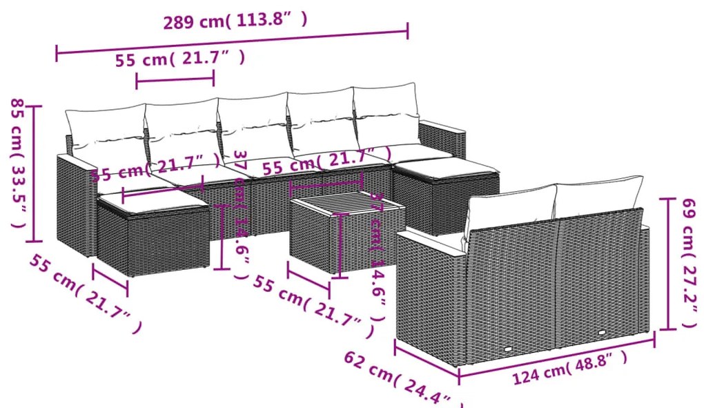 vidaXL Σετ Καναπέ Κήπου 10 τεμ. Μπεζ Συνθετικό Ρατάν με Μαξιλάρια