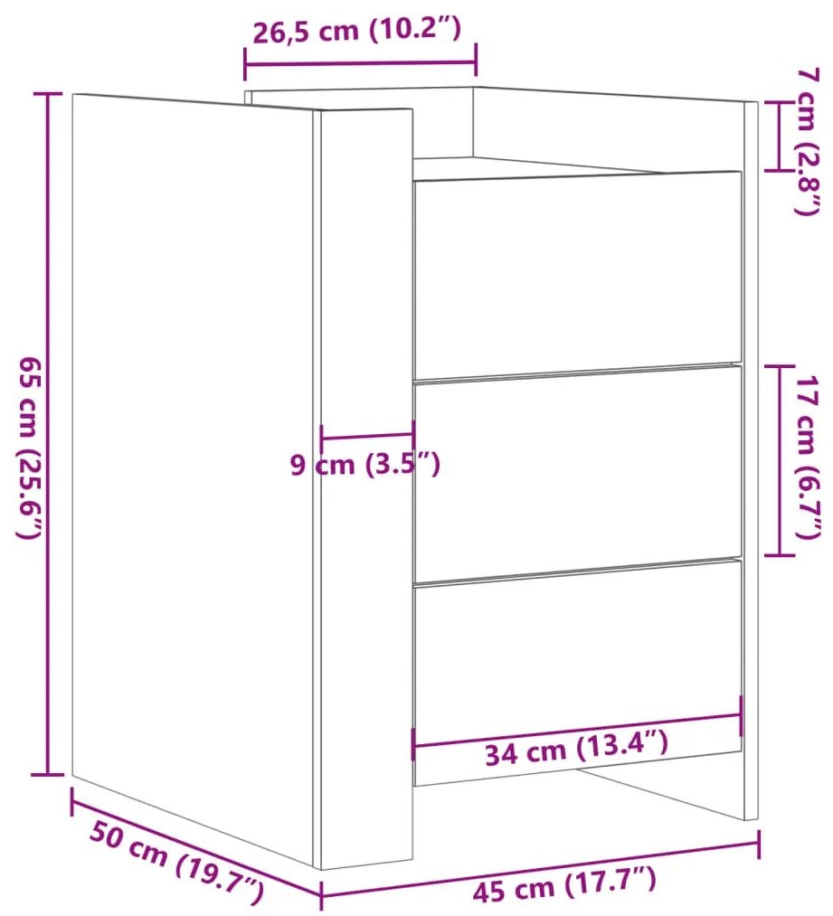 Κομοδίνο Καπνιστή Δρυς 45x50x65 εκ. από Επεξεργασμένο Ξύλο - Καφέ