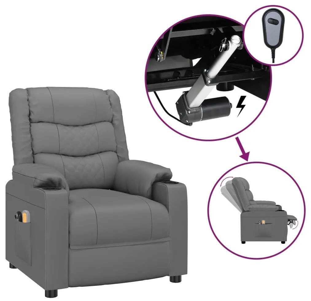 vidaXL Πολυθρόνα Μασάζ Ηλεκτρική Γκρι από Συνθετικό Δέρμα