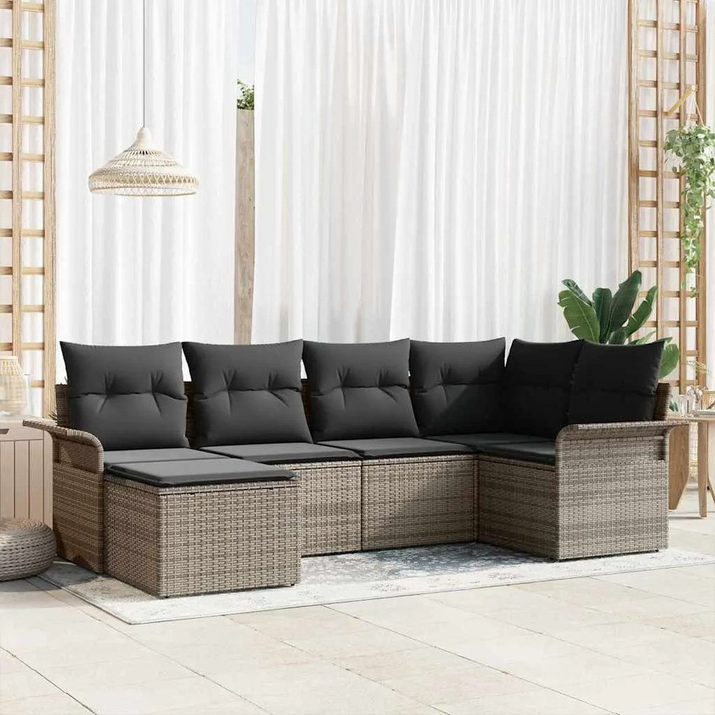 vidaXL Σετ Καναπέ Κήπου με μαξιλάρι 6 pcs Γκρι Πολυ ράταν